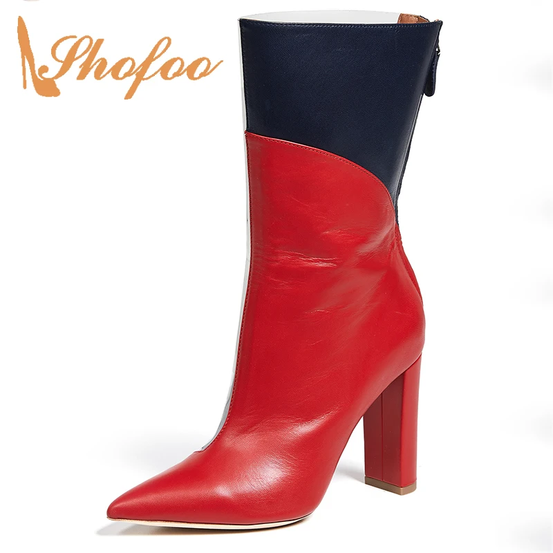 Red Mixed Colors PVC Pointed Toe High Chunky Heels Mid-Calf Boots Woman Large Size 11 14 Zipper For Ladies Spring Shoes Novelty
Red Mixed Colors PVC Pointed Toe High Chunky Heels Mid-Calf Boots Woman Large Size 11 14 Zipper For Ladies Spring Shoes Novelty