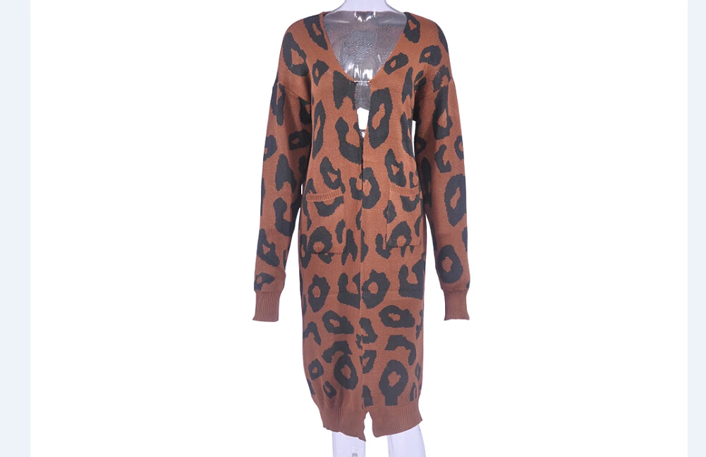 Winter Autumn Fashion Woman Leopard Print Knitted Sweater Pocket Cardigan Coat Tops Long Outwear Women Clothing
Winter Autumn Fashion Woman Leopard Print Knitted Sweater Pocket Cardigan Coat Tops Long Outwear Women Clothing