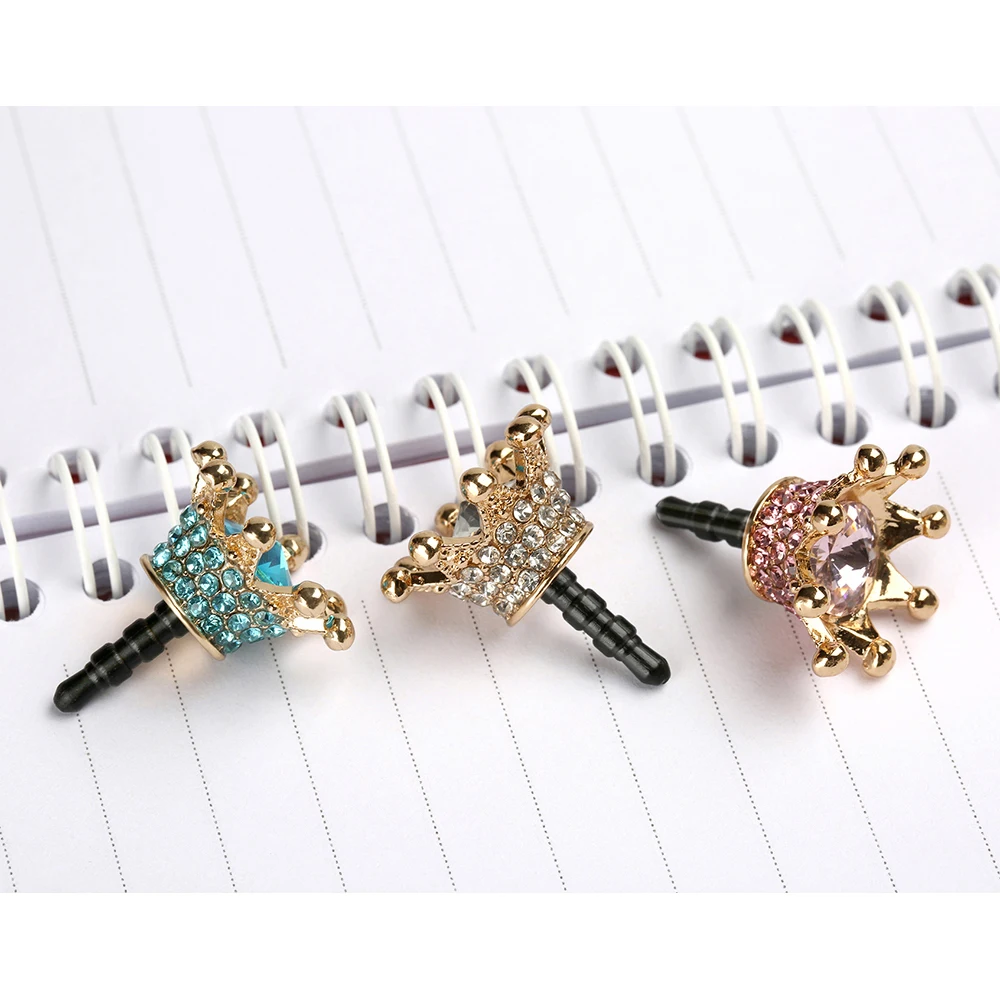 3.5mm Earphone Jack Crystal Rhinestones Cellphone Charms Audio Headphone Anti Crown Dust Plug Phone 3.5 AUX port Stopper | Мобильные