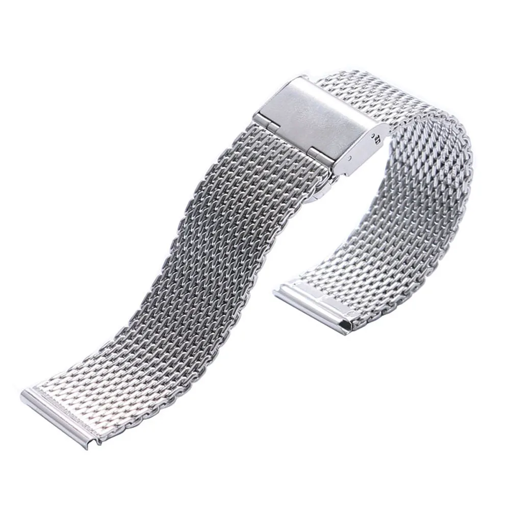 20mm 22mm Men Silver Stainless Steel Mesh Watch Bands Wristwatch Straps with Hook Buckle Replacement Band + 2 Spring Bars | Наручные часы