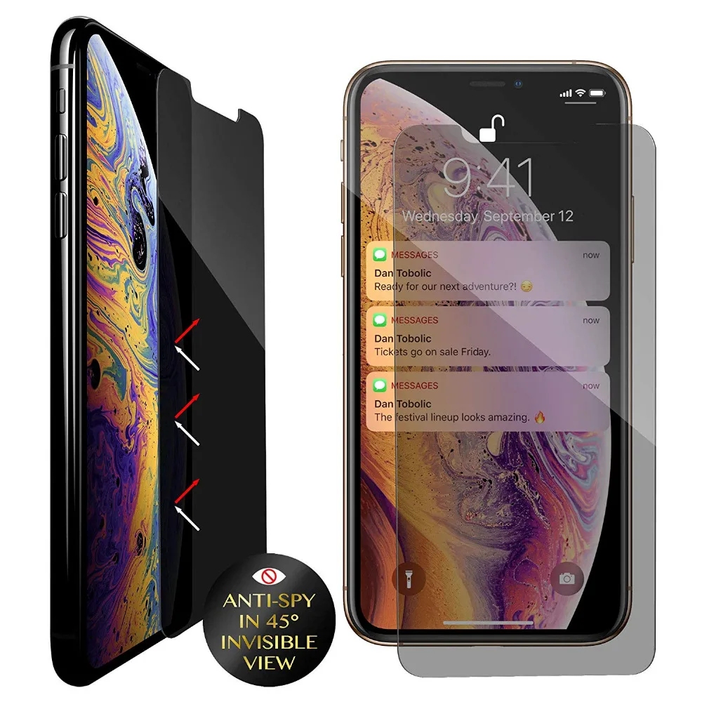 Privacy Filter Tempered Glass Full Coverage Film AntiSpy Shield Screen Protector for iPhone XR 6.1"/iPhone XS MAX 6.5"
Privacy Filter Tempered Glass Full Coverage Film AntiSpy Shield Screen Protector for iPhone XR 6.1"/iPhone XS MAX 6.5"