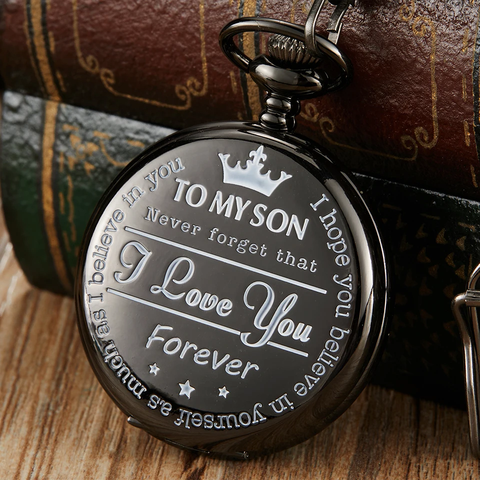 Pocket Watch TO MY SON I LOVE YOU Laser Engraved Quartz Flip Clock for Children's Fob Chain Clock Kids Gifts Present for Son
Pocket Watch TO MY SON I LOVE YOU Laser Engraved Quartz Flip Clock for Children's Fob Chain Clock Kids Gifts Present for Son