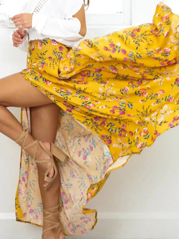 2017 Boho Maxi Skirt Yellow High Slit Floral Printed Pleated Tie Waist Full Skirt
2017 Boho Maxi Skirt Yellow High Slit Floral Printed Pleated Tie Waist Full Skirt