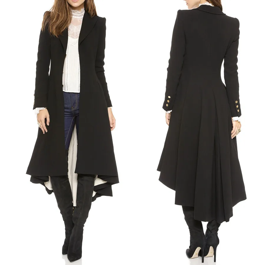 VDOGRIR Womens Military Goth Dovetail Victorian Trench Coat Jacket Buttons Over Ruffle Swallowtail Wool & Blends | Женская одежда