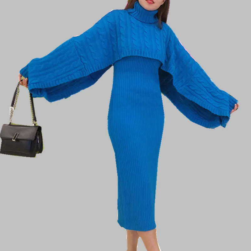 Autumn and winter cloak loose sweater women's turtleneck sweater + OL vest knit split sweater dress two piece set
Autumn and winter cloak loose sweater women's turtleneck sweater + OL vest knit split sweater dress two piece set