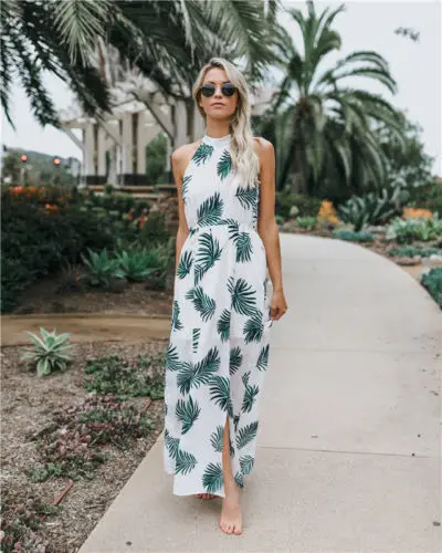Summer Women Ladies Long Maxi Dress Sleeveless Floral Beach Party Long Dress Loose Sundress