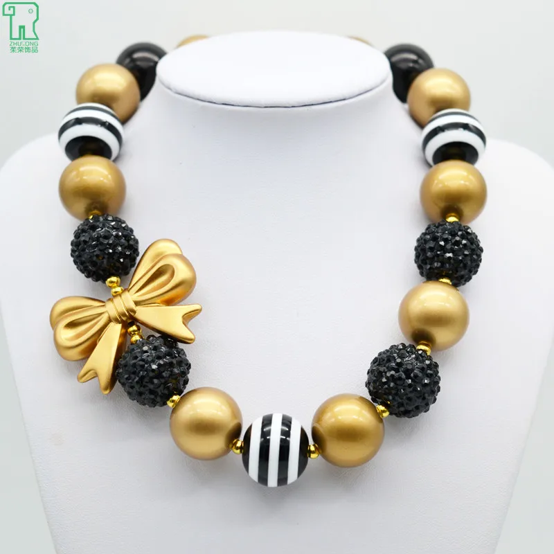 5PCS Children Girls Gold Bow Necklace New Fashion Princess Black Gold Bubblegum Beads Necklace Kids Chunky Beaded Jewelry
5PCS Children Girls Gold Bow Necklace New Fashion Princess Black Gold Bubblegum Beads Necklace Kids Chunky Beaded Jewelry