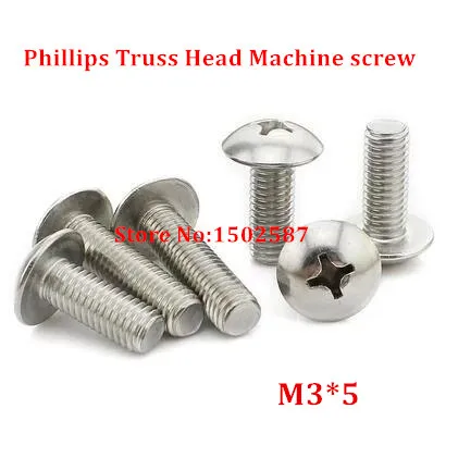 100pcs M3*5 Phillips Truss Head Machine Screw SUS304 stainless steel TM Screws