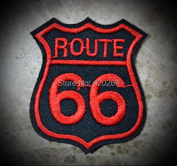 

HOT SALE! ~ Route 66 Car Road Biker Hippie Iron On Patches, sew on patch,Appliques, Made of Cloth,100% Guaranteed Quality