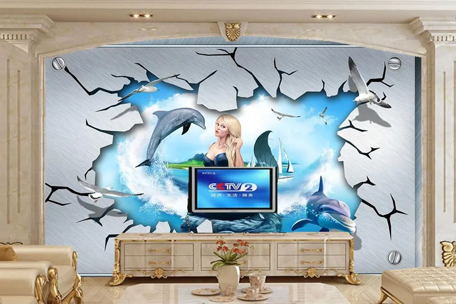 Custom large murals papel de parede,Cartoon dolphin effect stereo wallpaper, living room sofa TV wall bedroom 3d kids wallpaper
Custom large murals papel de parede,Cartoon dolphin effect stereo wallpaper, living room sofa TV wall bedroom 3d kids wallpaper