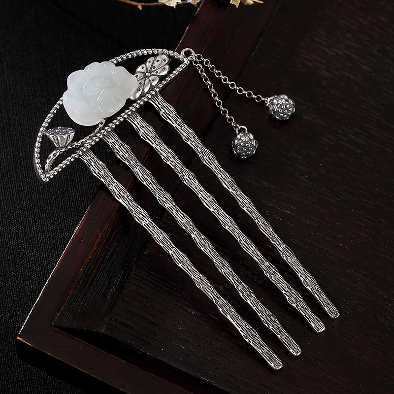 Handmade Vintage Hair Combs Natural Hetian Jade Hairwear 925 Silver Hair Jewelry Flower Tassel Hairpins Party Hair Accessories
Handmade Vintage Hair Combs Natural Hetian Jade Hairwear 925 Silver Hair Jewelry Flower Tassel Hairpins Party Hair Accessories