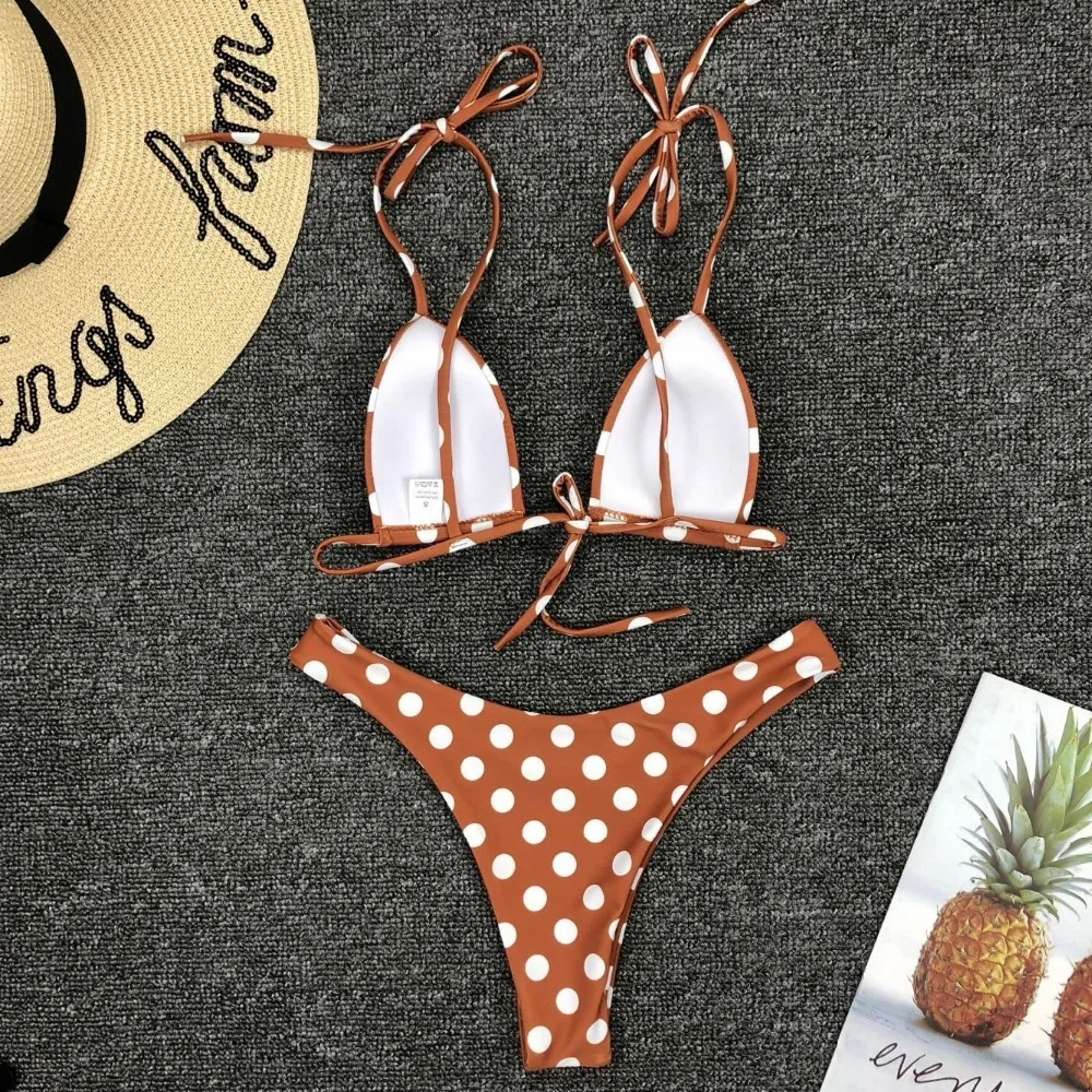 Sexy Polka Dot Swimsuit Brazilian Bikinis 2019 New Mini Thong Biquinis Summer Girls Swimwear Push Up Strappy Beachwear | Женская одежда