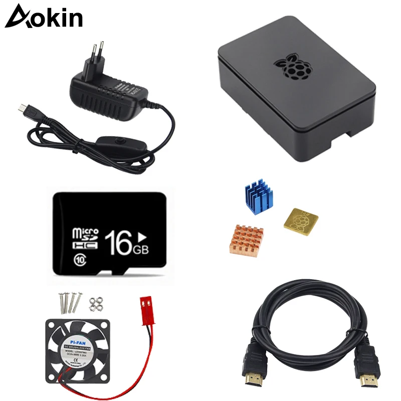 For Raspberry Pi 3B+ /3/2 Kit ABS Case + Cooling Fan + Power Adapter with Switch + Heat Sink + HDMI Cable + 16GB SD card
For Raspberry Pi 3B+ /3/2 Kit ABS Case + Cooling Fan + Power Adapter with Switch + Heat Sink + HDMI Cable + 16GB SD card