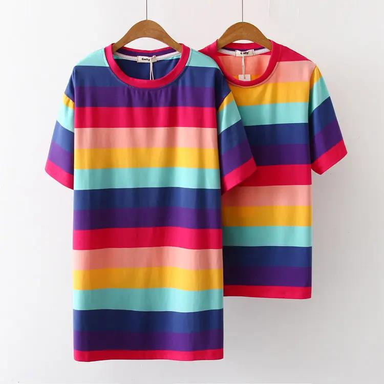 Harajuku Summer T Shirt For Women Tops Hit Color Rainbow Striped Casual Loose Women T-shirt
Harajuku Summer T Shirt For Women Tops Hit Color Rainbow Striped Casual Loose Women T-shirt