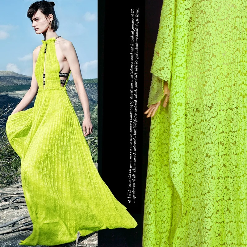 micro fluorescence import yellow-green hollow out pattern pleated skirt dress lace fabric drape fashion fabrics
micro fluorescence import yellow-green hollow out pattern pleated skirt dress lace fabric drape fashion fabrics