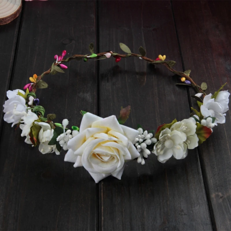 Women Wedding Flower Hair Garland Crown Headband Floral Rose Handmade Vacation