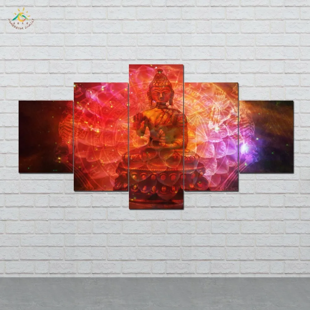 

Red Fire Buddha Wall Art HD Prints Canvas Art Painting Modular Picture And Vintag Poster Canvas Painting Home Decor 5 PIECES