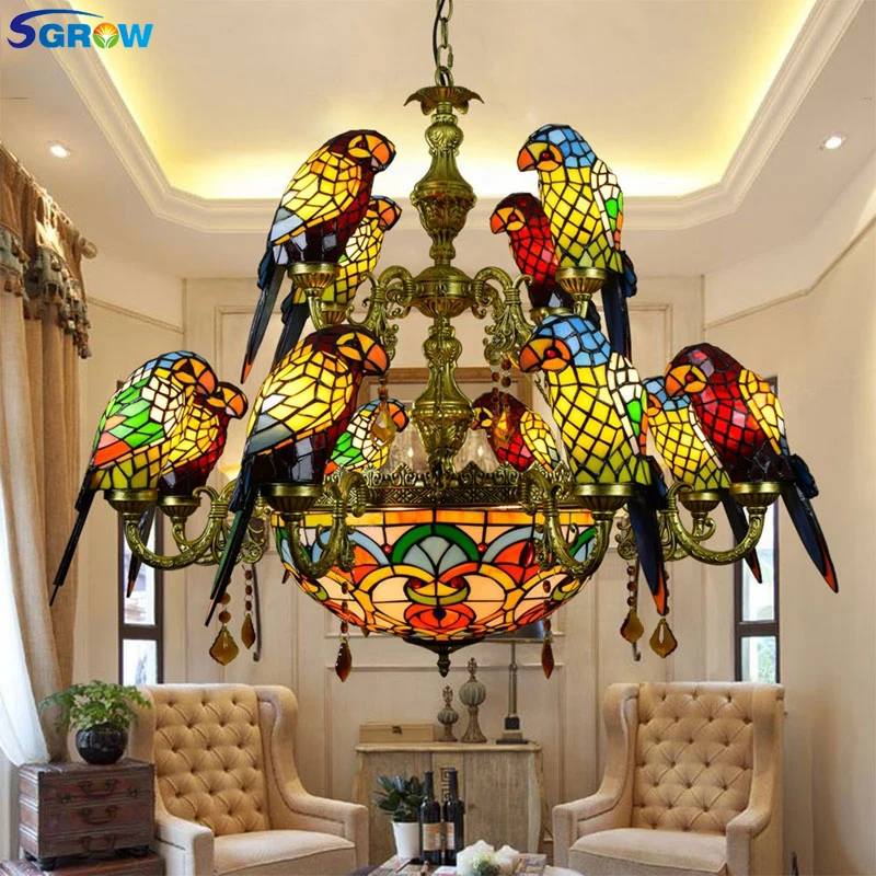 SGROW Stained Glass 12 Heads Parrot Birds Chandeliers Tiffany Art Hanging Lamp Indoor Lighting Fixture for Living Room Bedroom
SGROW Stained Glass 12 Heads Parrot Birds Chandeliers Tiffany Art Hanging Lamp Indoor Lighting Fixture for Living Room Bedroom