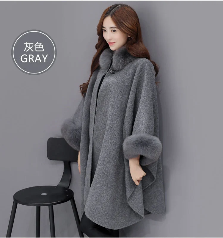 Ponchos and Capes Women 2018 Christmas Fashion Flare Sleeve Faux Fox Fur Collar Winter Wool Cloak Cape Coat Poncho Long Overcoat
Ponchos and Capes Women 2018 Christmas Fashion Flare Sleeve Faux Fox Fur Collar Winter Wool Cloak Cape Coat Poncho Long Overcoat