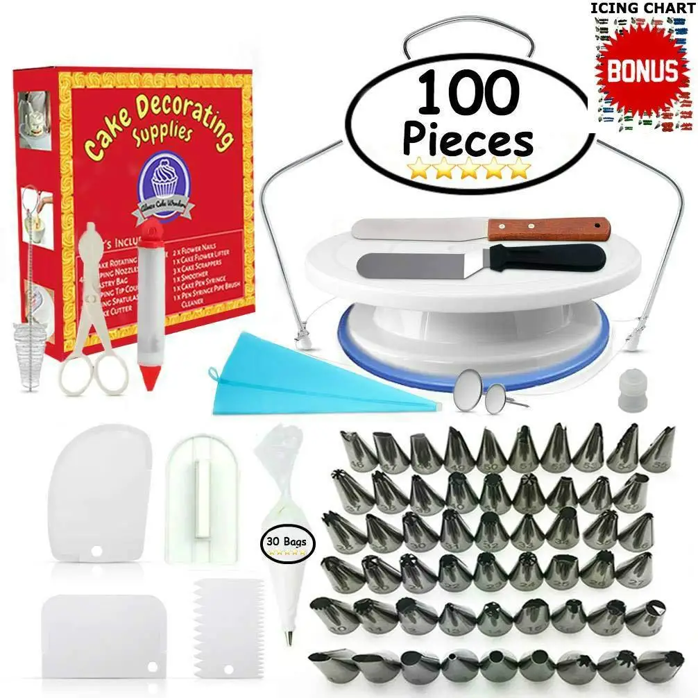 100PC Decorating Tip Sets Cake Decorating Tools Kitchen Mold Cake Design 100 Sets Hot Cakes Turntable Kit
100PC Decorating Tip Sets Cake Decorating Tools Kitchen Mold Cake Design 100 Sets Hot Cakes Turntable Kit