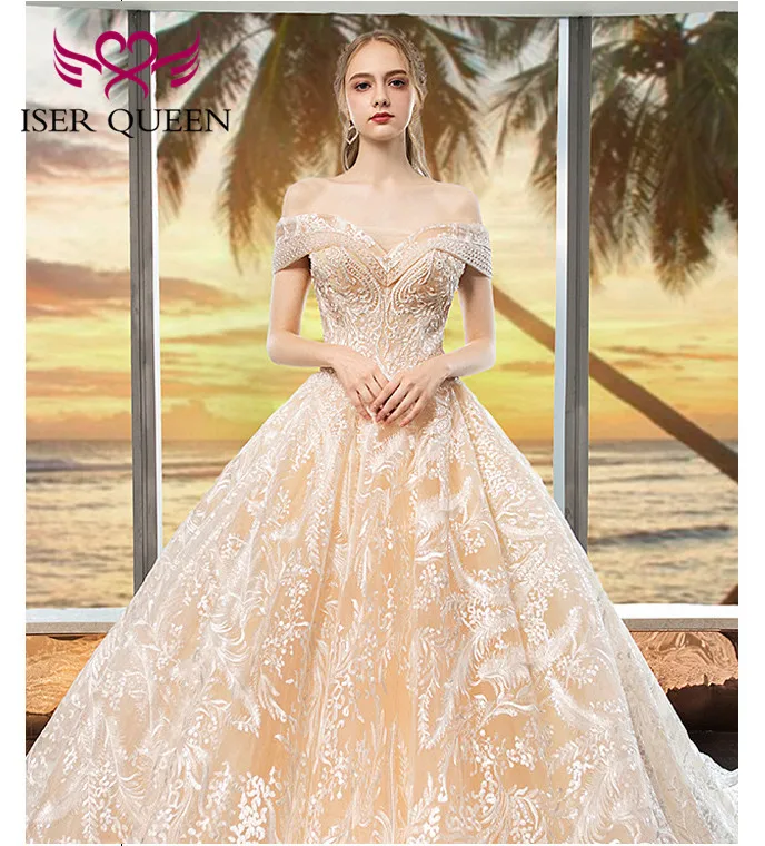 Luxury Embroidery Wedding Dress Cap Sleeves Champagne Beading Lace Bridal Dresses Ball Gown Lace up Big Train WX0020
Luxury Embroidery Wedding Dress Cap Sleeves Champagne Beading Lace Bridal Dresses Ball Gown Lace up Big Train WX0020