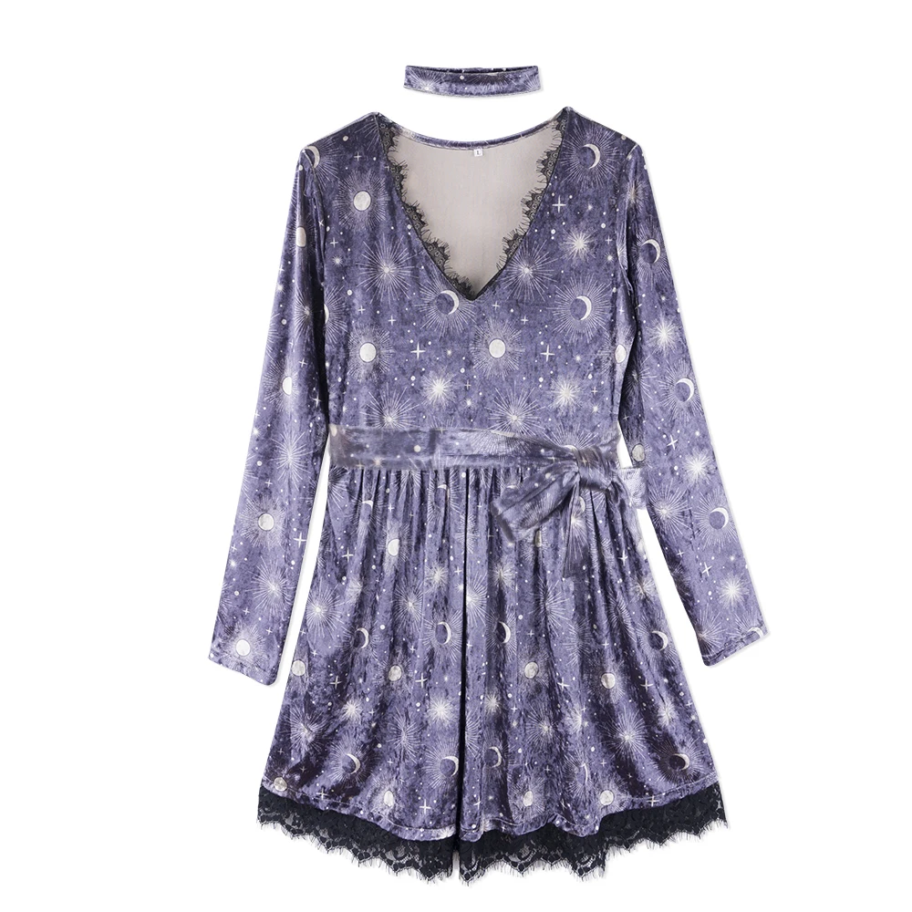 Neatie kiddie Fashion Print A-line Lace Long Sleeve Dress for Women Sexy V-neck Velvet Sashes Vestidos Female Clothes
Neatie kiddie Fashion Print A-line Lace Long Sleeve Dress for Women Sexy V-neck Velvet Sashes Vestidos Female Clothes