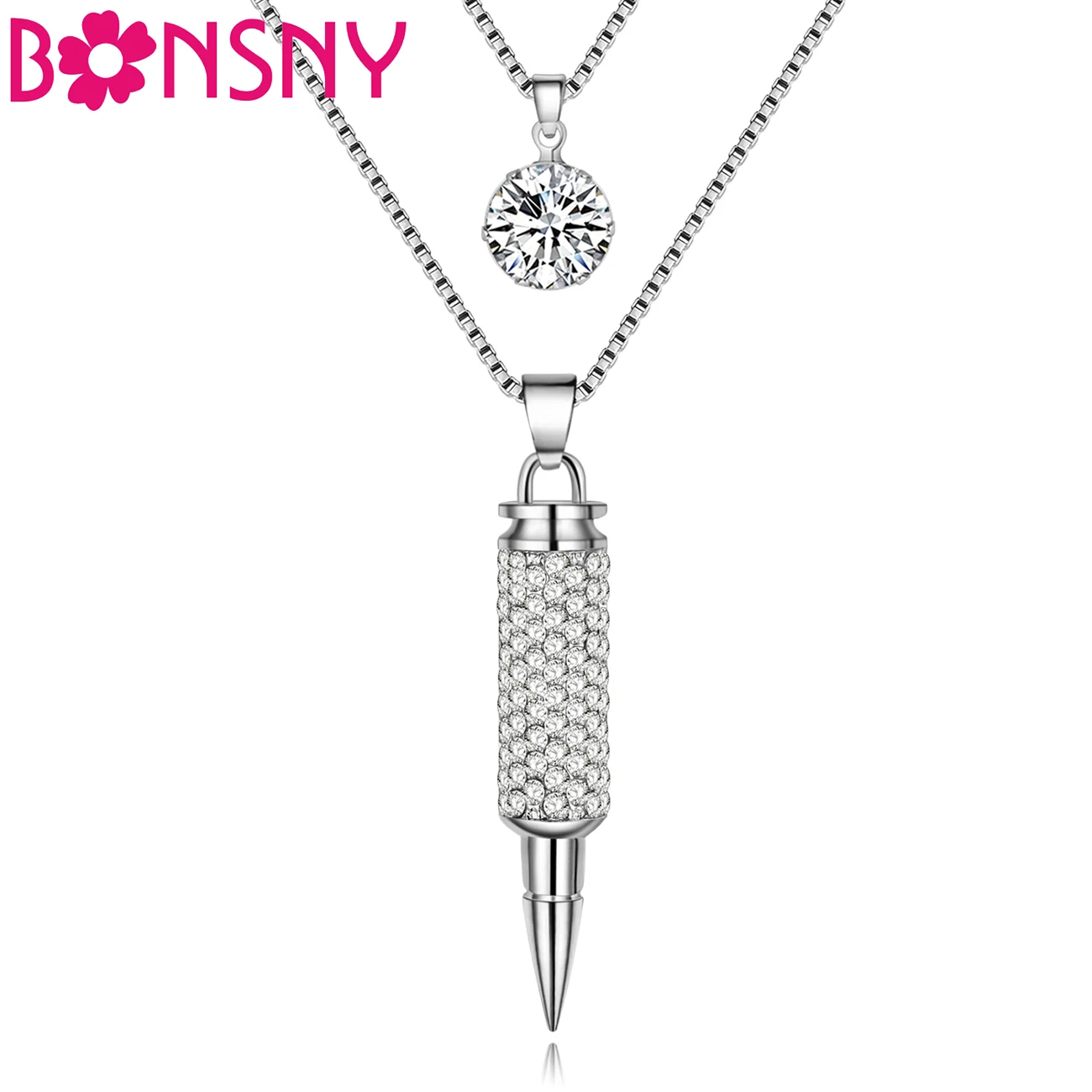 

Bonsny Statement Metal Long Rhinestone Gun Bullet Pendant Necklace Choker Chain Collar New Fashion Accessories Jewelry For Women