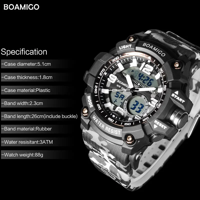 BOAMIGO Brand Digital LED Plastic Watches Dual Display Sports Watch Military Quartz Movement Accurate Time Keeping Wristwatch | Наручные