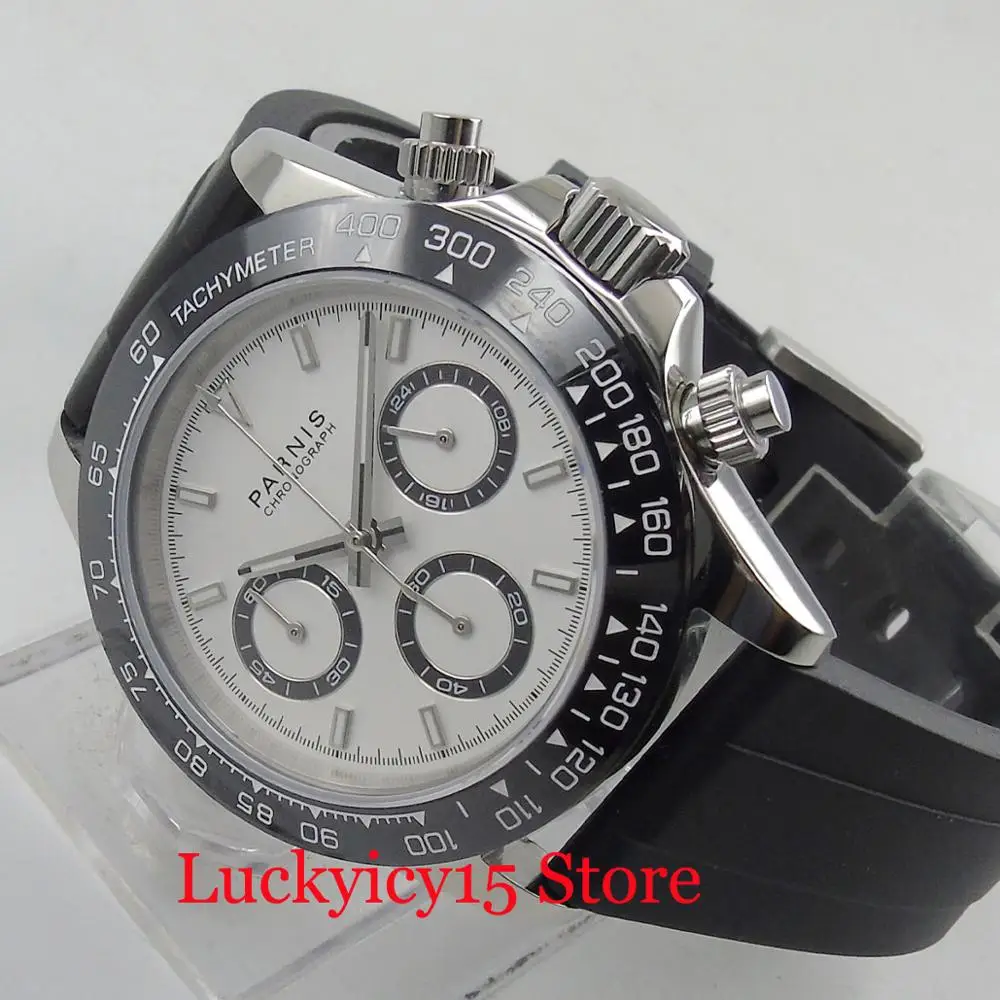39mm White Dial Chronograph Function Quartz Men's Watch With Rubber Strap Sapphire Glass | Наручные часы