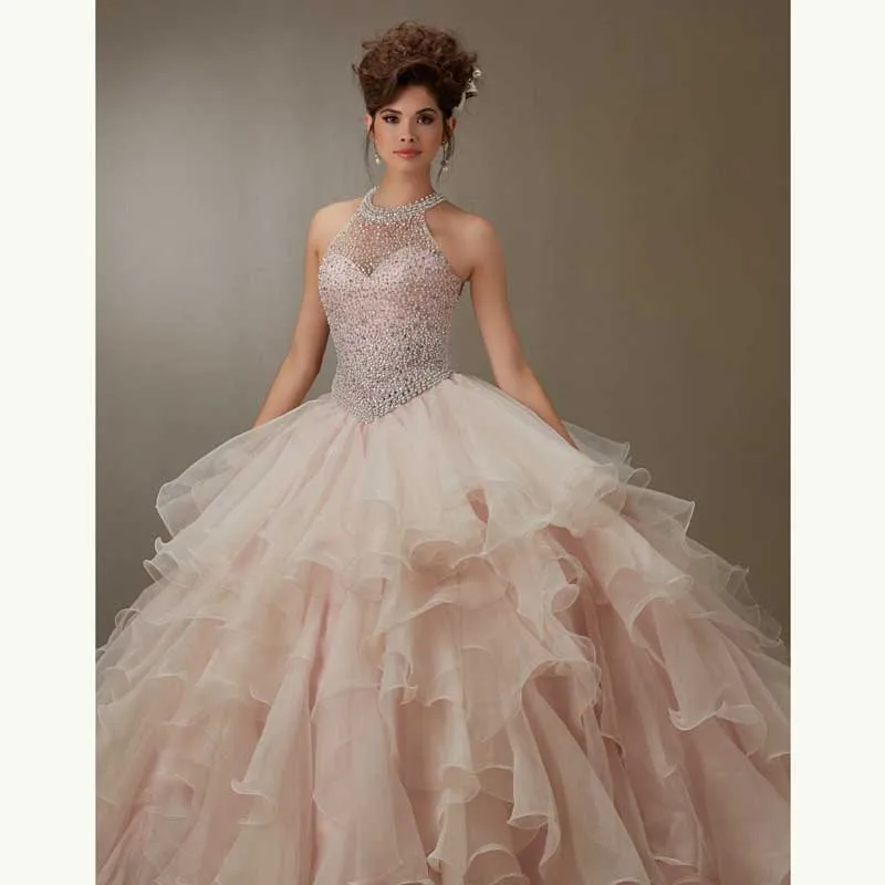 Девушки 2016 Потрясающие Quinceanera Платья Sexy Холтер Шеи Бисероплетение Жемчуг