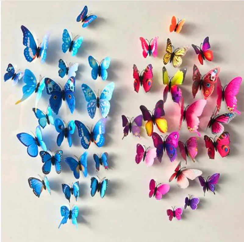 Бесплатная доставка 12 шт. ПВХ 3d бабочки Настенный декор милые настенные наклейки