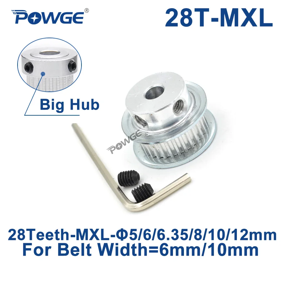 POWGE Inch 28 Teeth MXL Timing pulley Bore 5/6/6.35/8/10/12mm for width 6mm 10mm MXL synchronous Belt Gear wheel 28teeth 28T
POWGE Inch 28 Teeth MXL Timing pulley Bore 5/6/6.35/8/10/12mm for width 6mm 10mm MXL synchronous Belt Gear wheel 28teeth 28T