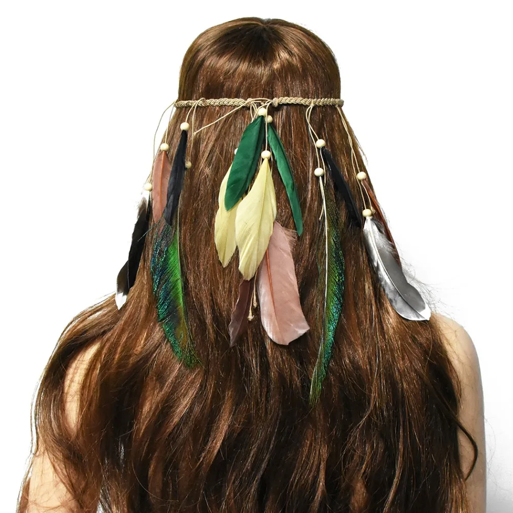 Bohemian Peacock Feather Hippie Headband Headdress Wood Beaded Woven Rope Indian Headpiece Tribal Gypsy African Hair Accessories
Bohemian Peacock Feather Hippie Headband Headdress Wood Beaded Woven Rope Indian Headpiece Tribal Gypsy African Hair Accessories