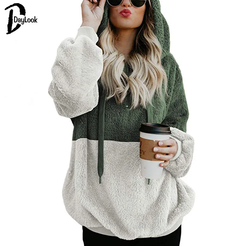 Daylook Chic плюшевые теплые женские пух Свободные толстовки в стиле пэчворк пуловер с