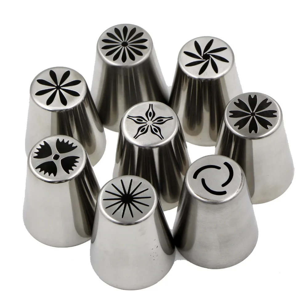 Pastry Tips Set 8pcs Stainless Steel Russian Pastry Nozzles Fondant Icing Piping Cake Decorating Tips Rose Flower Tulip Shaped
Pastry Tips Set 8pcs Stainless Steel Russian Pastry Nozzles Fondant Icing Piping Cake Decorating Tips Rose Flower Tulip Shaped