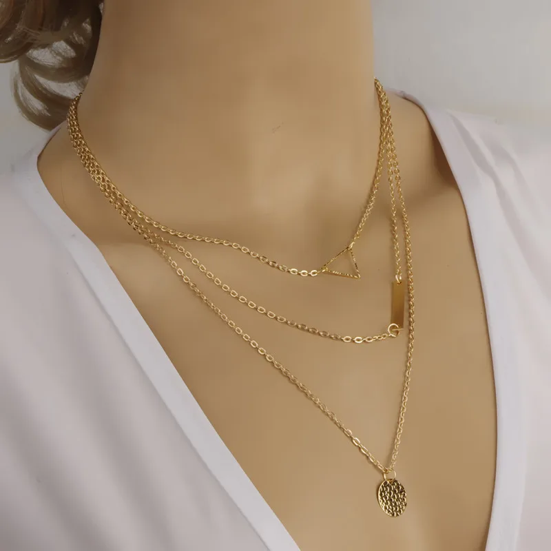 Multi layer Necklace Gold New Style Fashion Street Shoot Wide Rods Sequins Hollow Triangle Necklace Pendants
Multi layer Necklace Gold New Style Fashion Street Shoot Wide Rods Sequins Hollow Triangle Necklace Pendants
