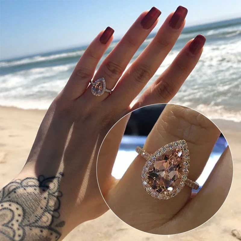 Chic Style Fashion Champagne Big Rhinestone Ring Cubic Zircon Jewelry Elegant Rose Gold Water Drop Crystal Women Europe America
Chic Style Fashion Champagne Big Rhinestone Ring Cubic Zircon Jewelry Elegant Rose Gold Water Drop Crystal Women Europe America