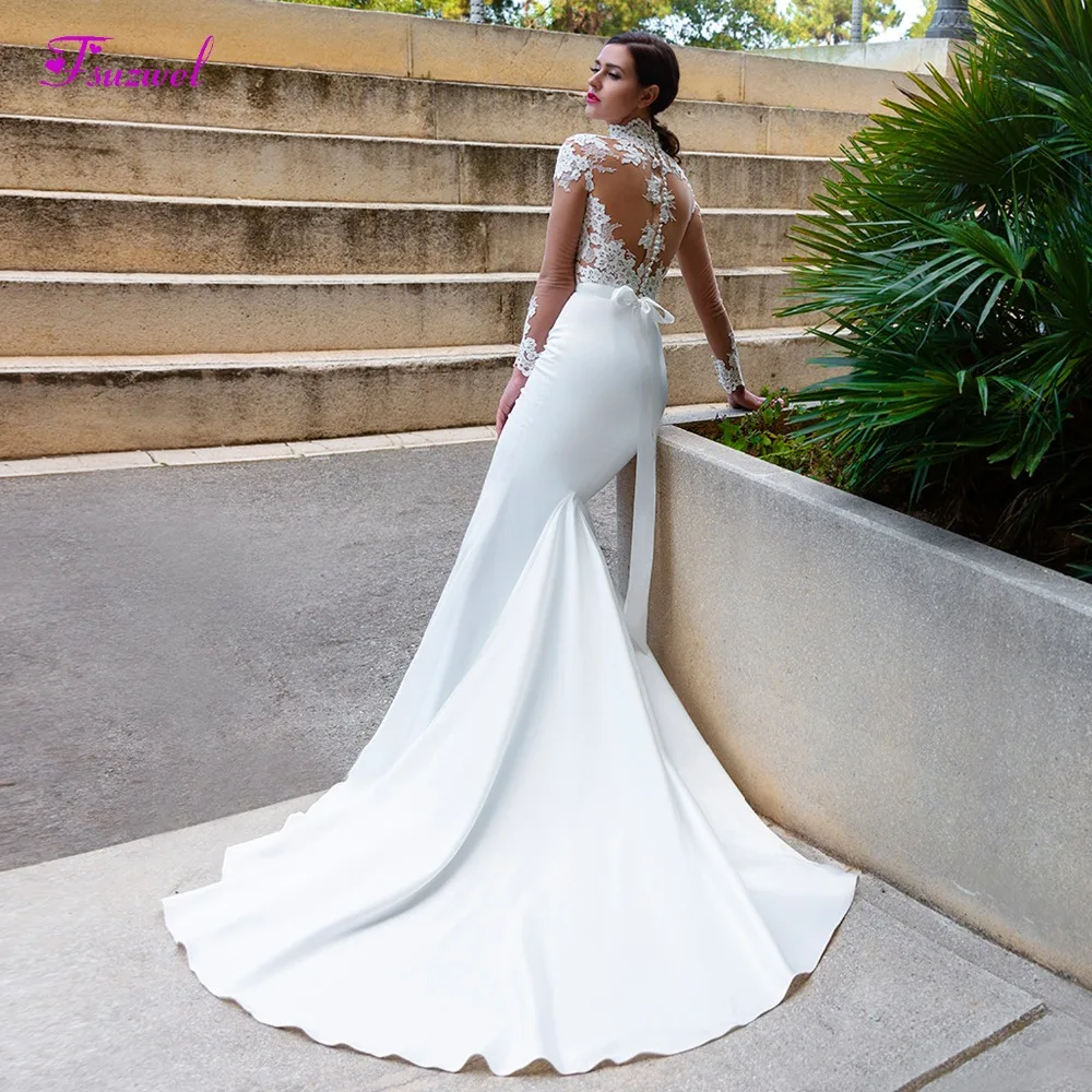 Fsuzwel Luxury Appliques Court Train Satin Mermaid Wedding Dress 2022 Design High Neck Long Sleeve Vintage Bridal Gown Plus Size
Fsuzwel Luxury Appliques Court Train Satin Mermaid Wedding Dress 2022 Design High Neck Long Sleeve Vintage Bridal Gown Plus Size