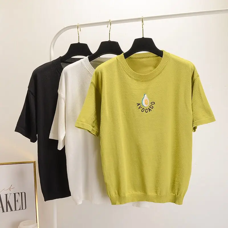 Ins Summer Delicious Avocado Embroidery T-Shirts Loose Round Neck Short Sleeve Women Knitted Top
Ins Summer Delicious Avocado Embroidery T-Shirts Loose Round Neck Short Sleeve Women Knitted Top
