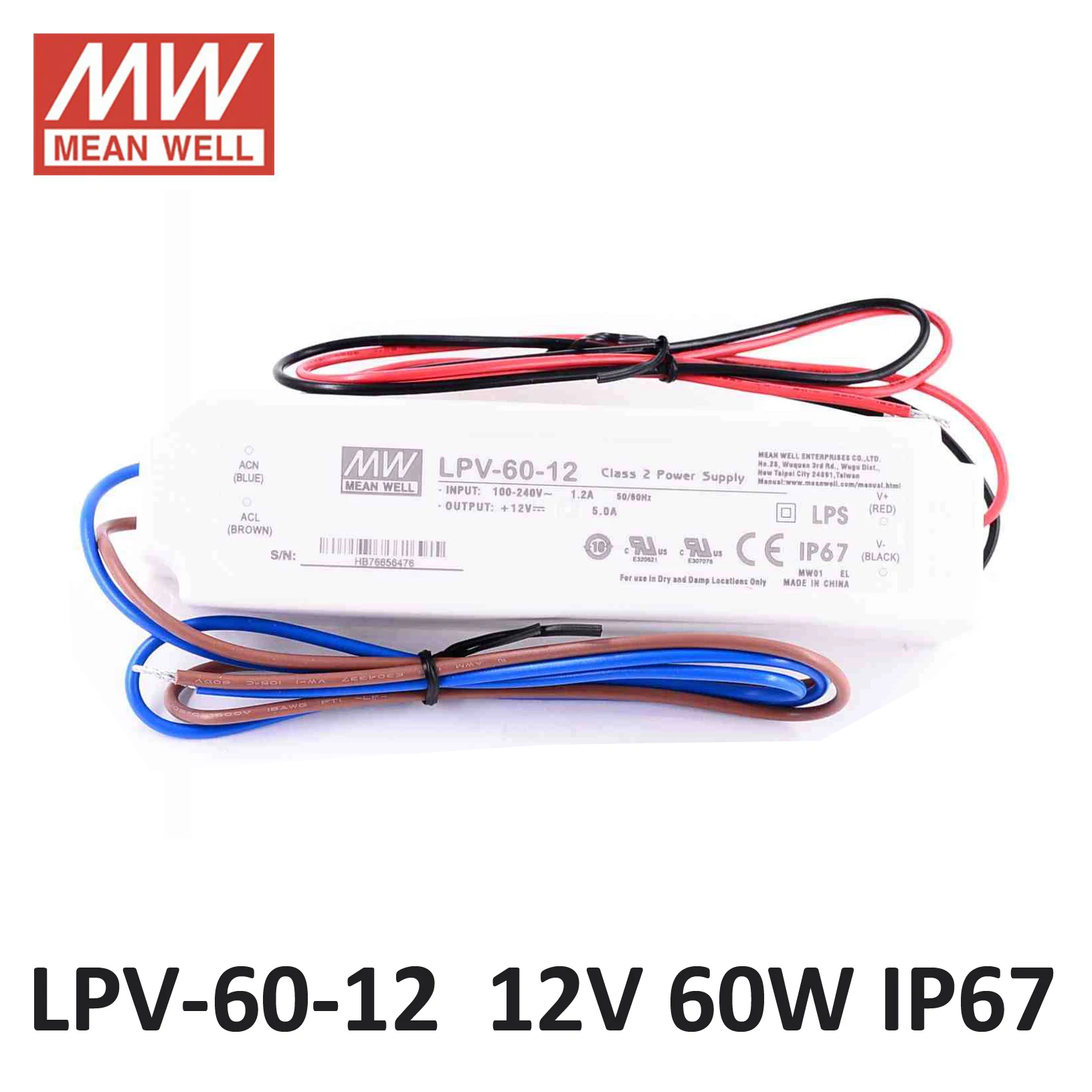 Meanwell Водонепроницаемый 12 V 24 питания LPV 60W 48 UL БП 60 W 15 36 5 светодиодный экран блок IP67