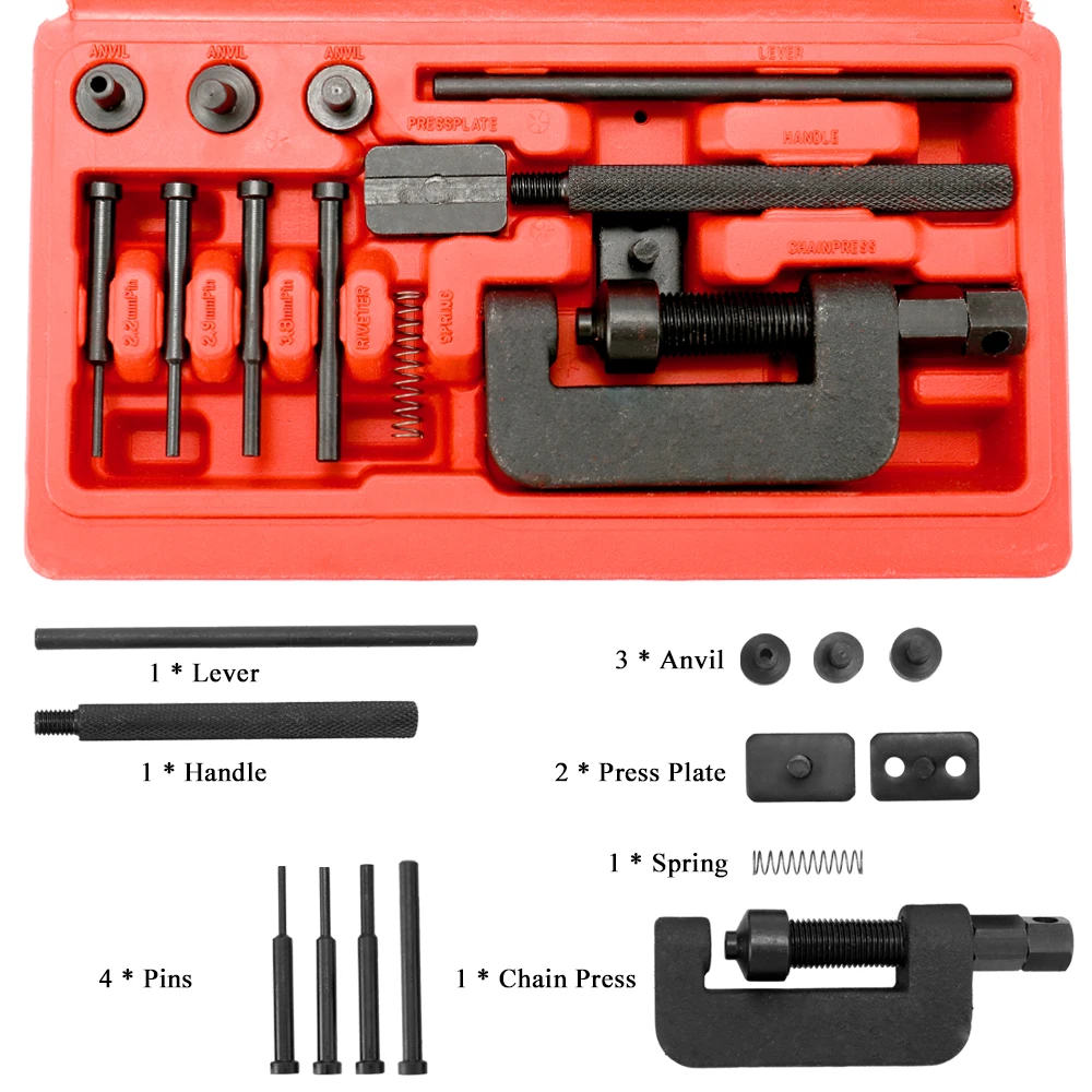 Tool Kit Motorcycle Bike Chain Breaker Splitter Link Riveter Universal Bikes Riveting Tool Set Cycling Accessories Carry Case
Tool Kit Motorcycle Bike Chain Breaker Splitter Link Riveter Universal Bikes Riveting Tool Set Cycling Accessories Carry Case