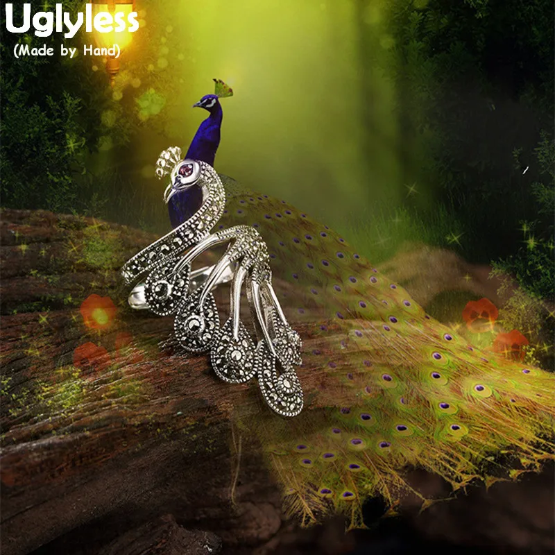 Uglyless Real 925 Sterling Silver Handmade Marcasite Vintage Finger Rings Women Phoenix Totem Ring Peacock Ethnic Hollow Jewelry
Uglyless Real 925 Sterling Silver Handmade Marcasite Vintage Finger Rings Women Phoenix Totem Ring Peacock Ethnic Hollow Jewelry