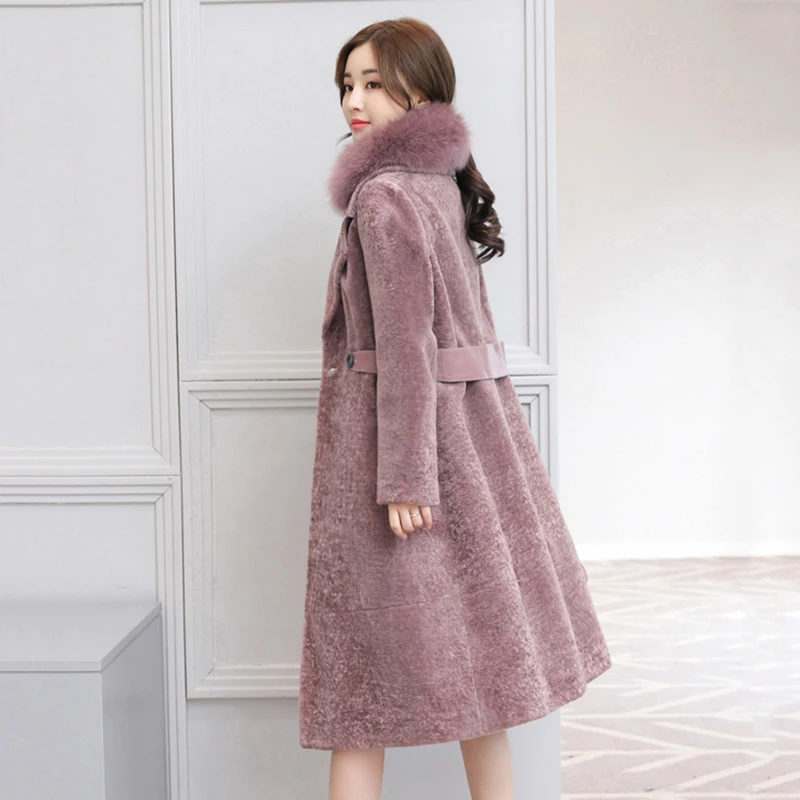 Зимнее бархатное пальто из овечьей шерсти Женское средней длины модное с
