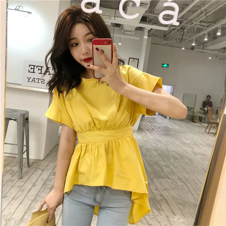 Korean version chic irregular back tied laced jacket 2018 summer fashion waist waist short sleeve shirt female
Korean version chic irregular back tied laced jacket 2018 summer fashion waist waist short sleeve shirt female