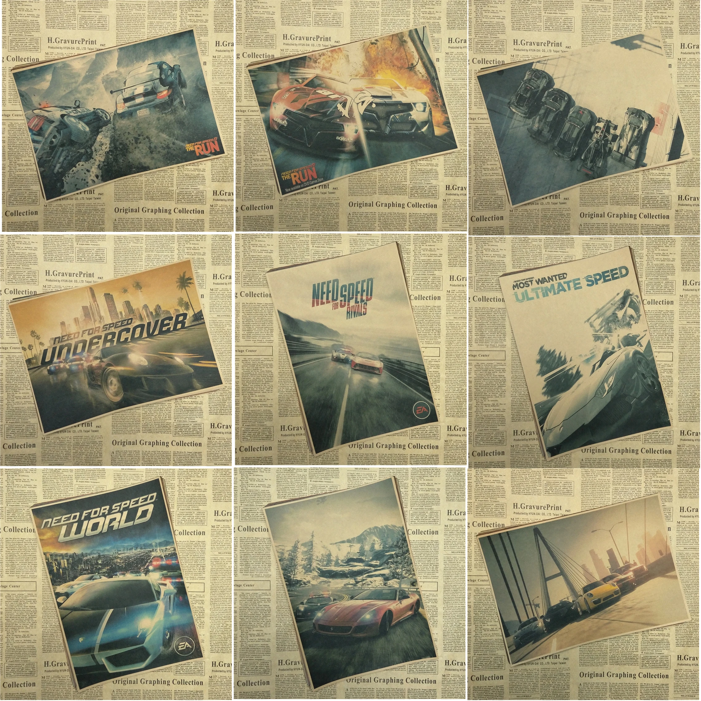Винтажный постер Need For Speed Game Декор для дома из крафт бумаги Наклейки на стены бара