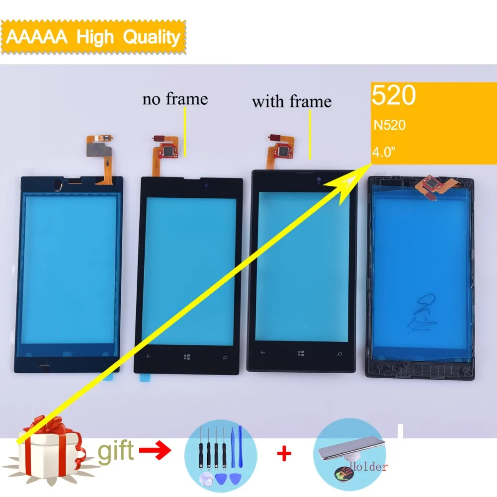 Сенсорный экран N520 для Nokia Lumia 520 сенсорный датчик дигитайзер с рамкой стеклянный