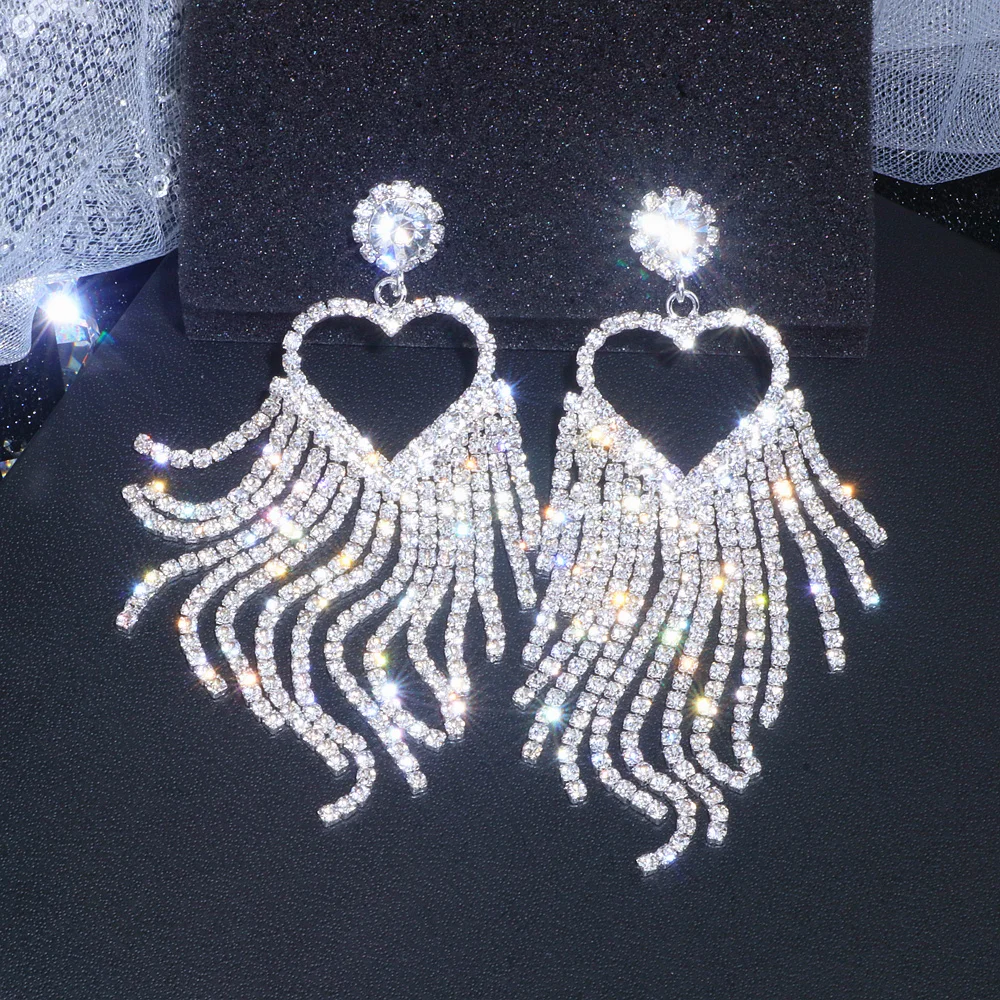 Classic Romantic Big Heart Crystal Long Tassel Earrings for Women Fashion Bridal Drop Dangling Earring Wedding Jewelry Gift
Classic Romantic Big Heart Crystal Long Tassel Earrings for Women Fashion Bridal Drop Dangling Earring Wedding Jewelry Gift