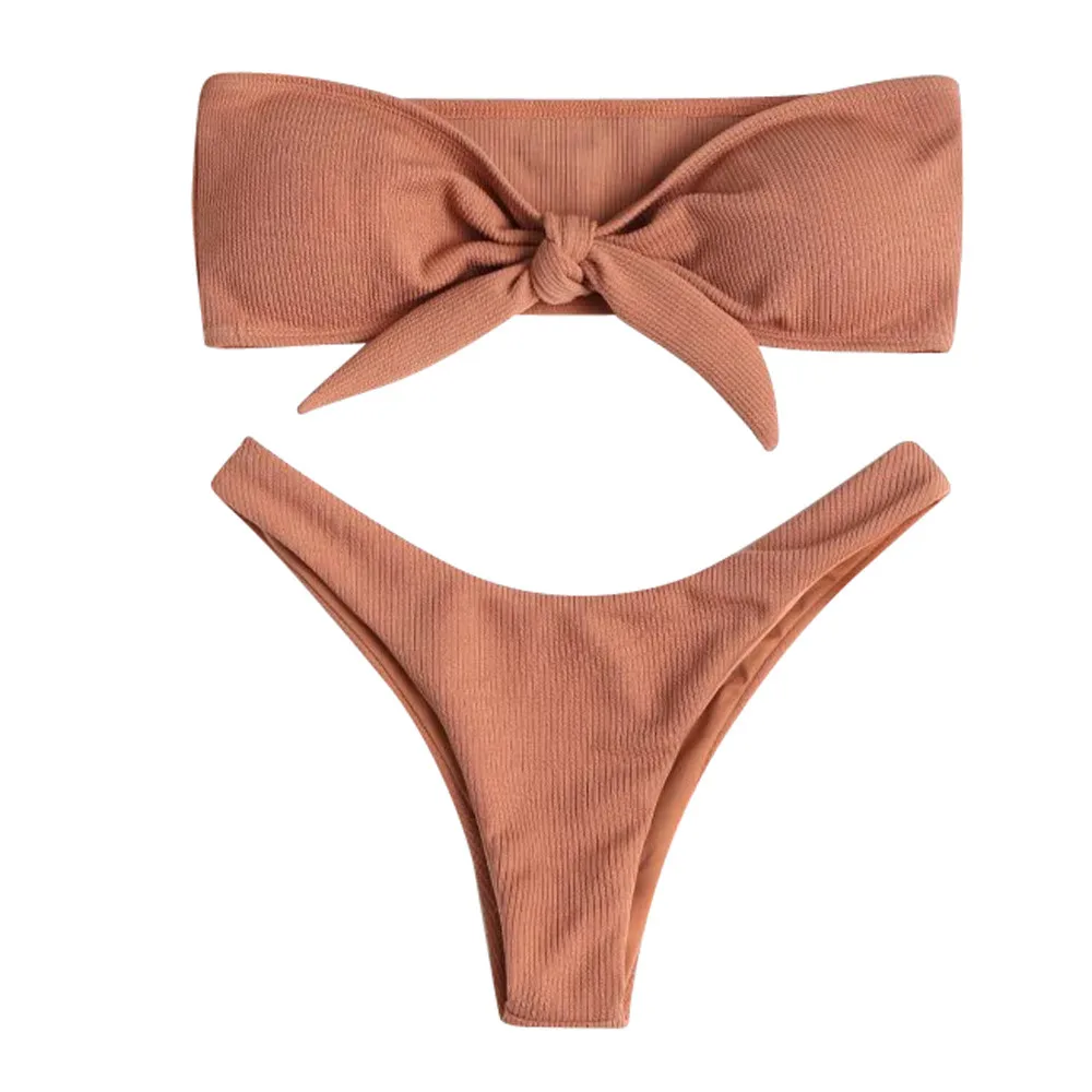 Женский сексуальный комплект бикини с пуш-ап купальник бантом пляжная одежда