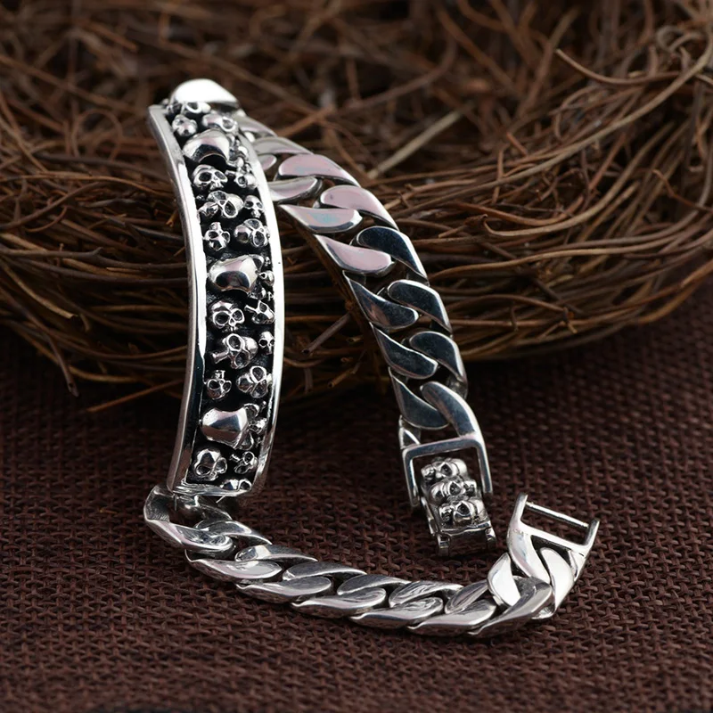 925 Silver Bracelet Skeleton Cool Mens Bracelet Vintage width 11mm Big Chain Skull Thai Silver Bracelets Fashion Jewelry Gifts
925 Silver Bracelet Skeleton Cool Mens Bracelet Vintage width 11mm Big Chain Skull Thai Silver Bracelets Fashion Jewelry Gifts