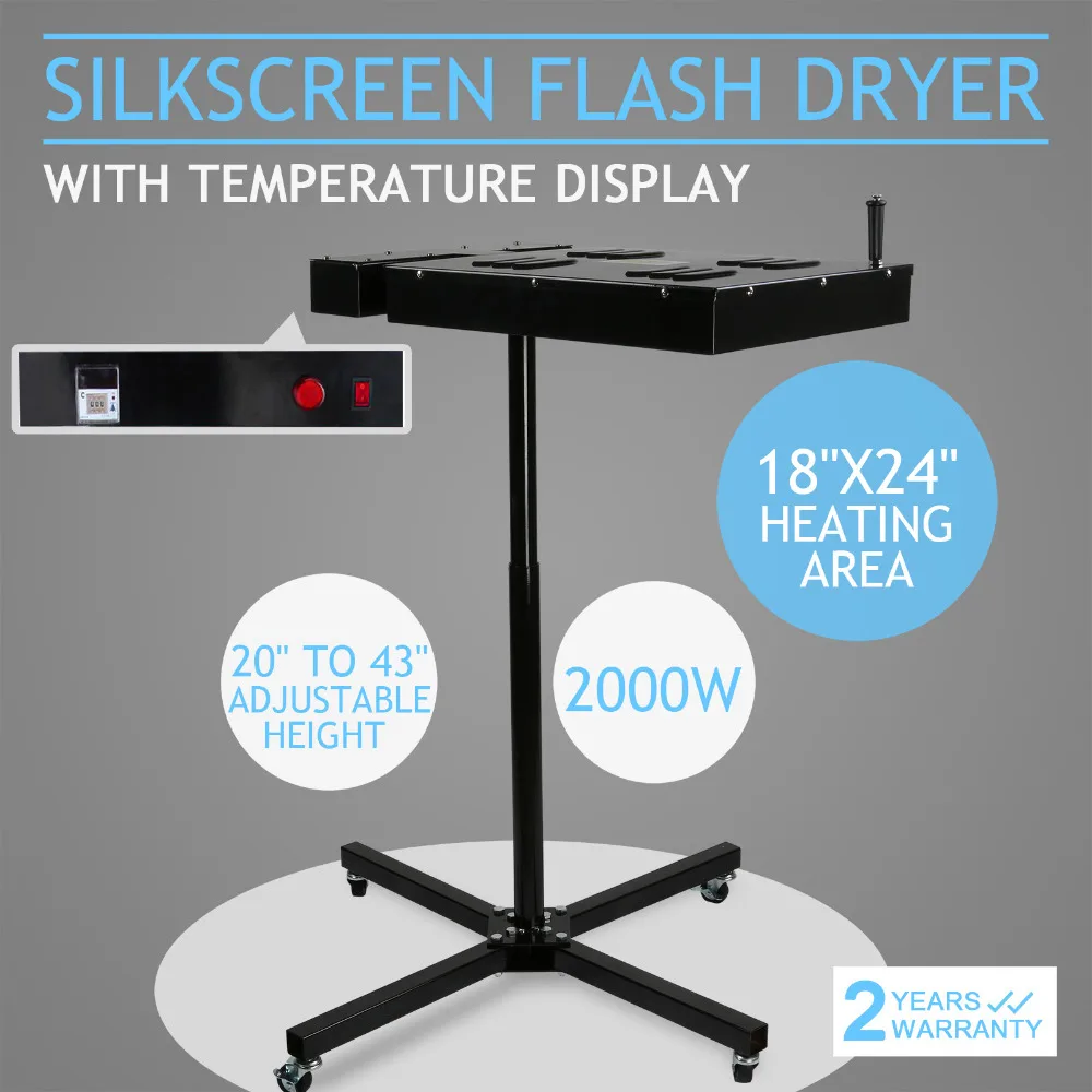 Flash Dryer for Screen Printing Flash Cure for Screen Printing 18 X 24 inch Silk Screen Printing 2000W for T-shirt Curing Ink
Flash Dryer for Screen Printing Flash Cure for Screen Printing 18 X 24 inch Silk Screen Printing 2000W for T-shirt Curing Ink